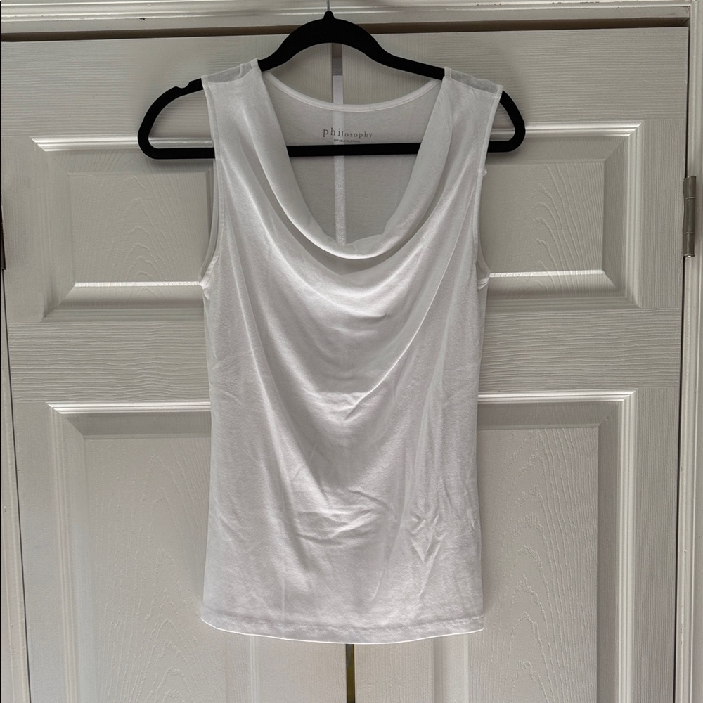 Philosophy Elegant White Cowl Neck Tank Top
